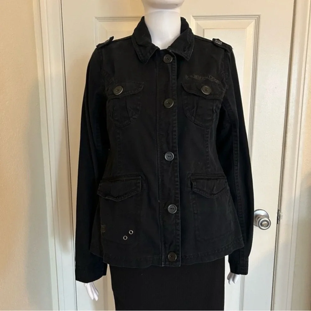 Fox Head Girls Military style Cotton Black Button Zip Up Front Pockets Jacket- M